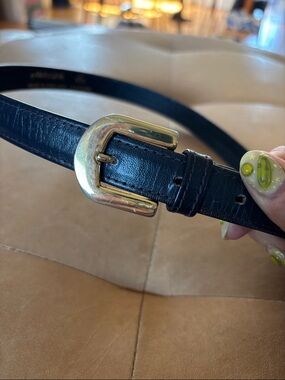 Black Leather Women's Belt with Gold Buckle